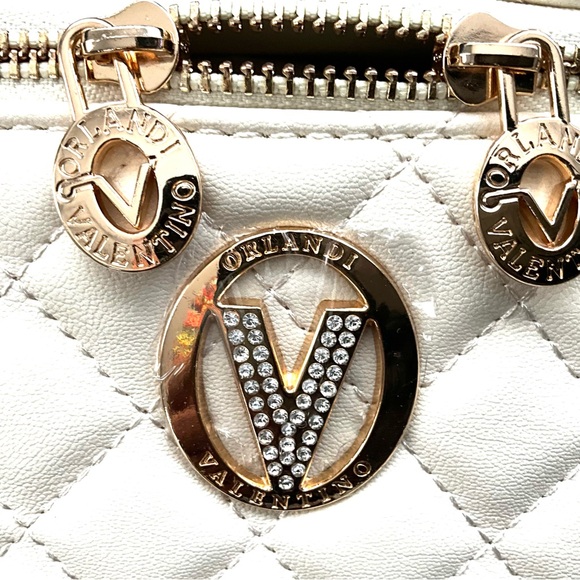 Valentino Orlandi White Quilted 7 by 5 Shoulder bag detachable strap Swarovski - Picture 3 of 8